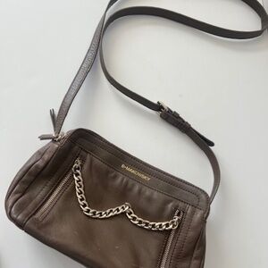 B. Makowsky Taupe Crossbody Bag with Gold Chain Detail